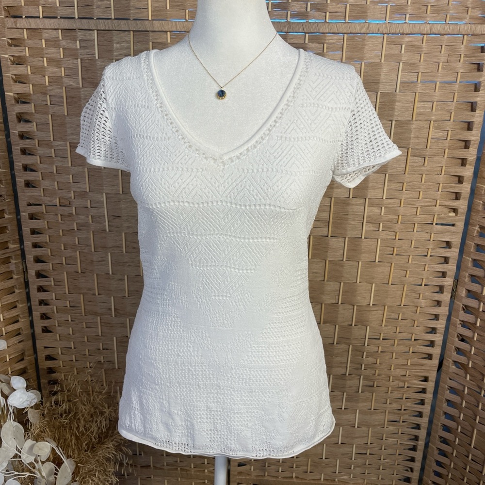 Catherine Malandrino White V-Neck Women's Top